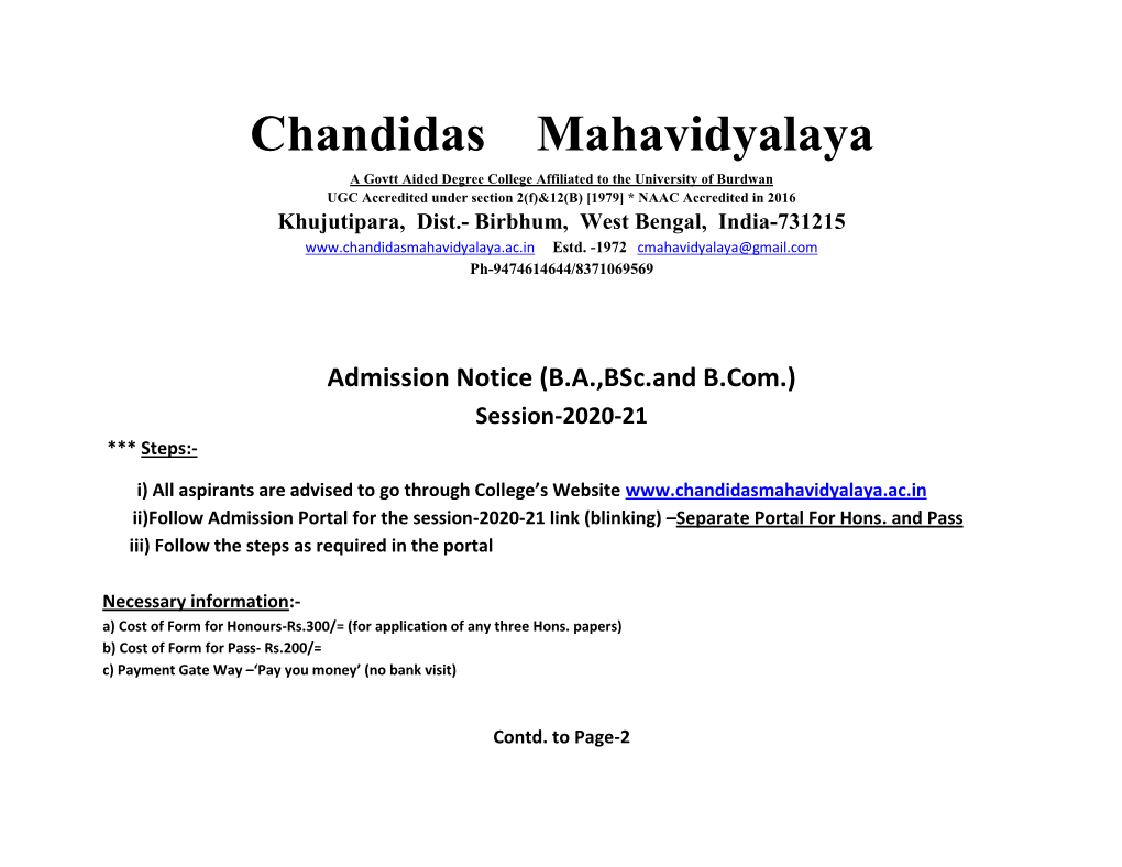 Admission Notice 2020-21