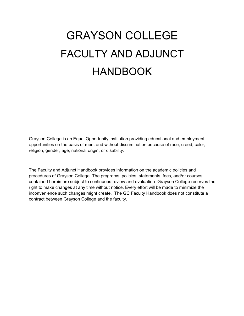 Grayson College Faculty and Adjunct Handbook