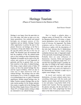 Heritage Tourism (Places of Tourist Interest in the District of Puri)