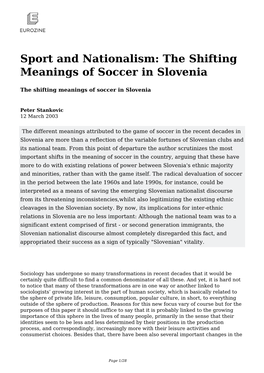 Sport and Nationalism: the Shifting Meanings of Soccer in Slovenia