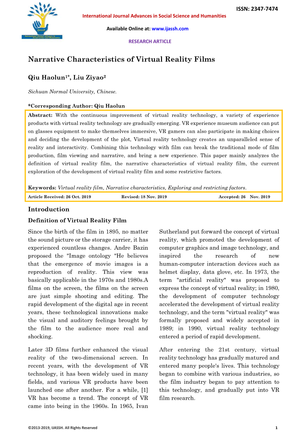 Narrative Characteristics of Virtual Reality Films