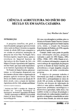 Ciência E Agricultura No Início Do Século Xx Em Santa Catarina