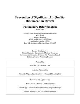 Prevention of Significant Air Quality Deterioration Review