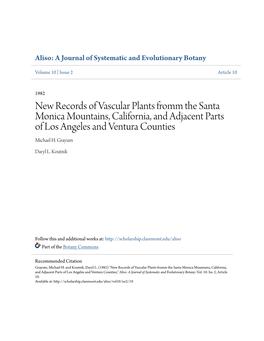 New Records of Vascular Plants Fromm the Santa Monica Mountains, California, and Adjacent Parts of Los Angeles and Ventura Counties Michael H