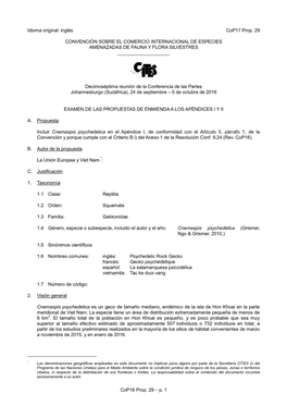 Proposal for Amendment of Appendix I Or II for CITES Cop16