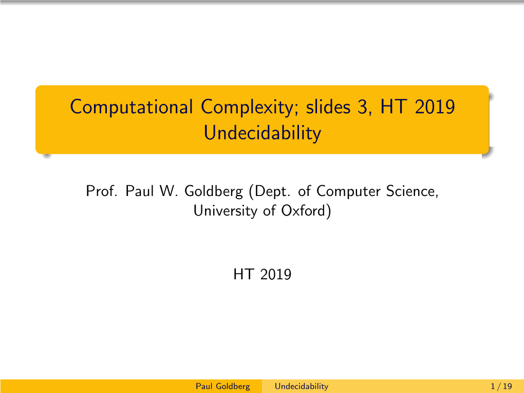 Slides 3, HT 2019 Undecidability