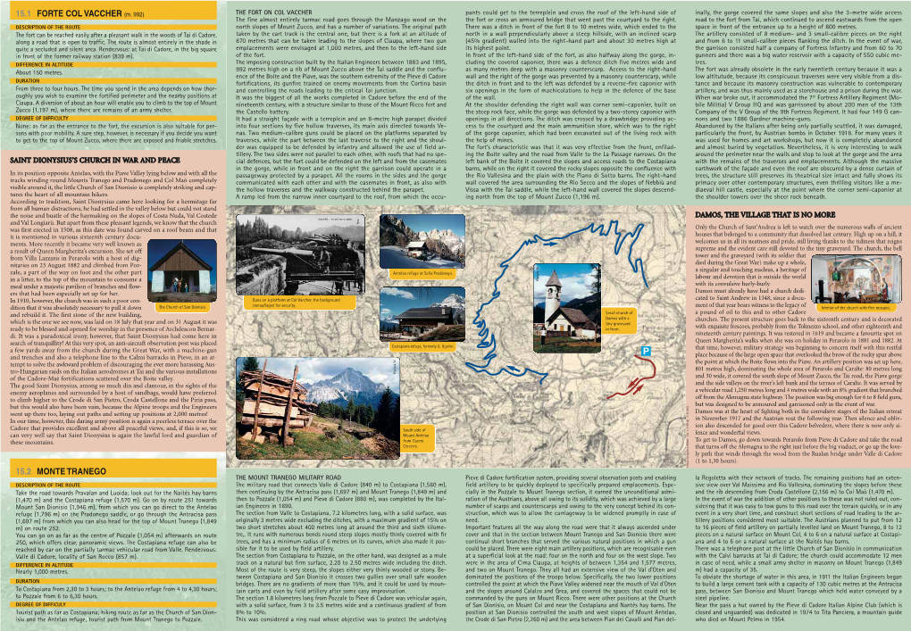 15.1 FORTE COL VACCHER (M. 992) 15.2 MONTE TRANEGO