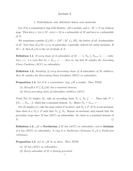 Lecture 2: Noetherian and Artinian Ring and Modules