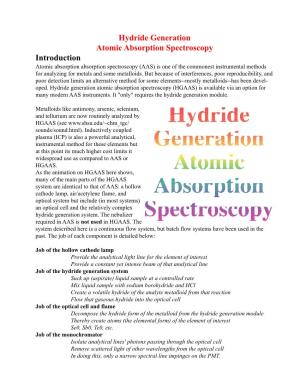 Hydride Generation Atomic Absorption Spectroscopy