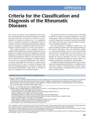 Criteria for the Classification and Diagnosis of the Rheumatic Diseases