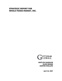 Strategic Report for Whole Foods Market, Inc