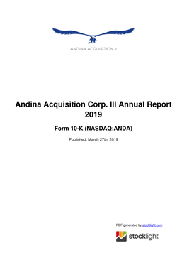 Andina Acquisition Corp. III Annual Report 2019