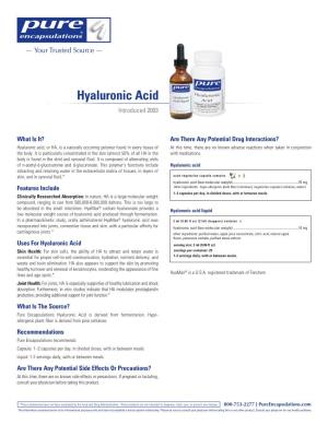 Hyaluronic Acid Introduced 2003
