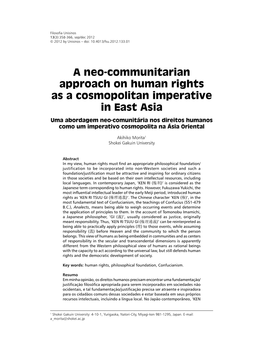 A Neo-Communitarian Approach on Human Rights As a Cosmopolitan Imperative in East Asia
