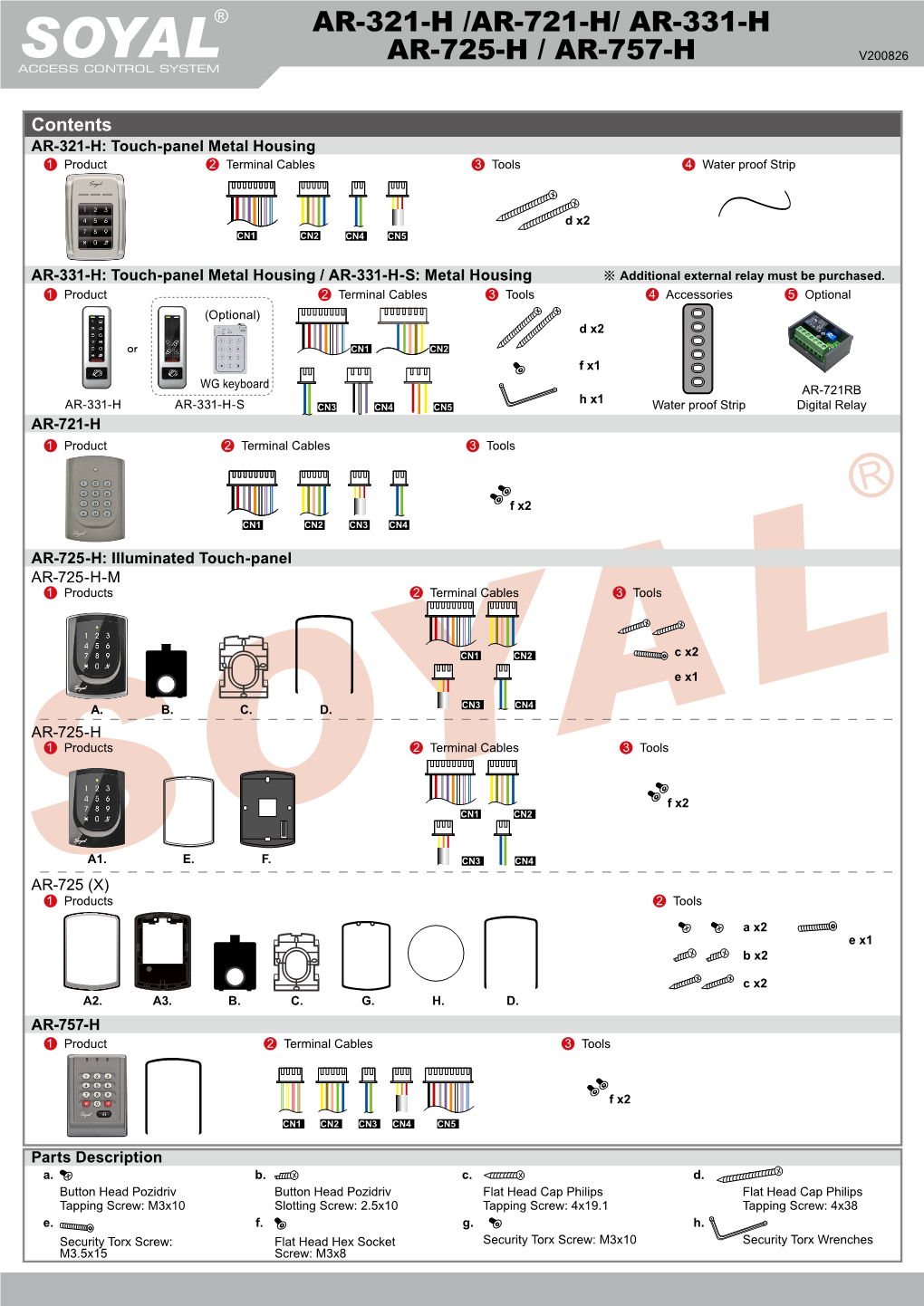 Ar-321-H /Ar-721-H/ Ar-331-H Soyal Ar-725-H / Ar-757-H V200826 Access Control System