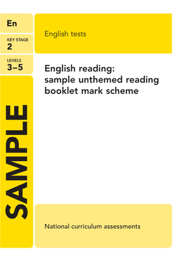 Sample Unthemed Reading Booklet Mark Scheme