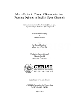 Media Ethics in Times of Demonetization: Framing Debates in English News Channels