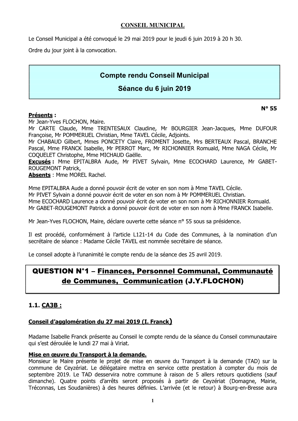 Compte Rendu Conseil Municipal Séance Du 6 Juin 2019