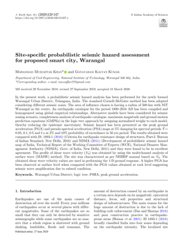 Site-Specific Probabilistic Seismic Hazard Assessment for Proposed Smart City, Warangal