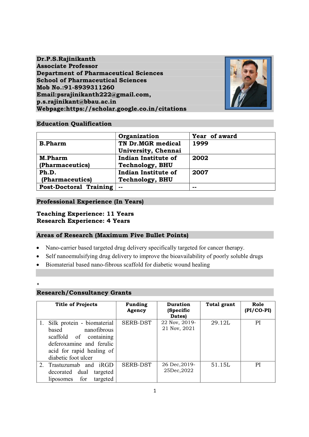 Dr.P.S.Rajinikanth Associate Professor Department Of