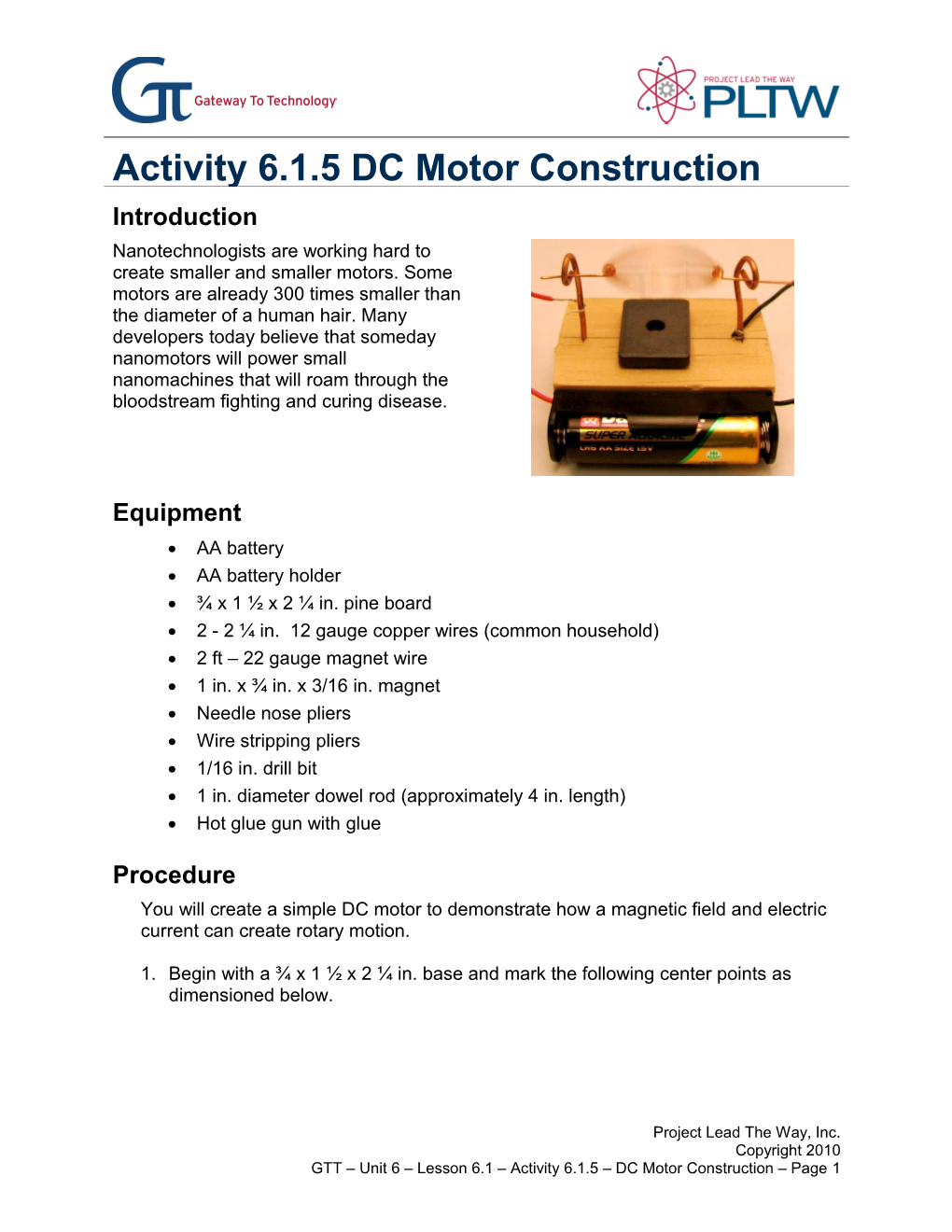 Activity 6.1.5 DC Motor Construction