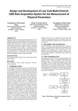 Design and Development of Low Cost Multi-Channel USB Data Acquisition System for the Measurement of Physical Parameters