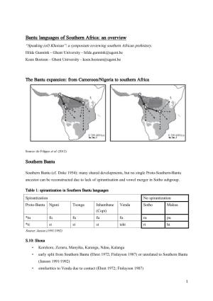 Bantu Languages of Southern Africa Handout
