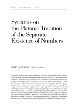 Syrianus on the Platonic Tradition of the Separate Existence of Numbers