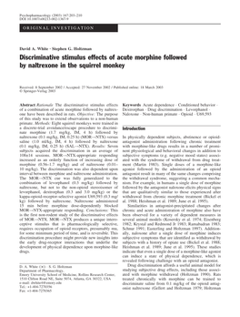 Discriminative Stimulus Effects of Acute Morphine Followed by Naltrexone in the Squirrel Monkey