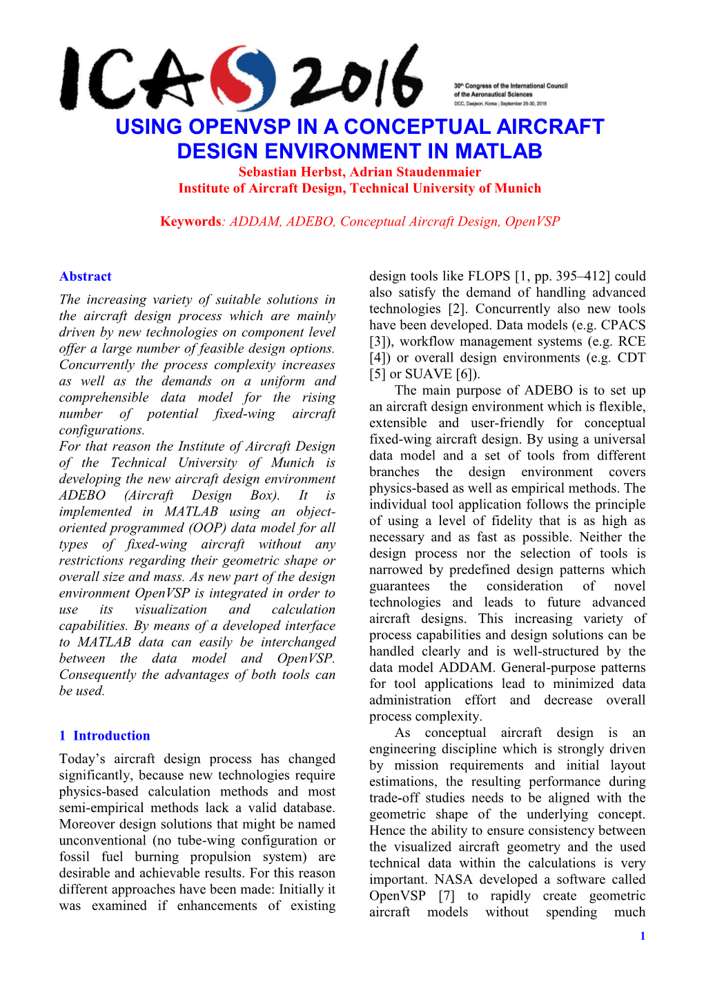 Using Openvsp in a Conceptual Aircraft Design Environment in Matlab