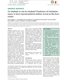 Predictors of Inhalation Injury in Burn‐Injured Patients Before Arrival At