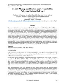 ID 271 Facility Management System Improvement of the Philippine National Railways