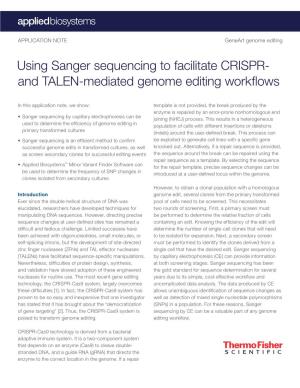 Using Sanger Sequencing to Facilitate CRISPR- and TALEN-Mediated Genome Editing Workflows