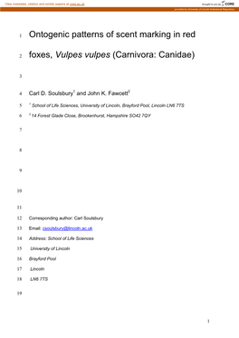 Onotgenic Patterns of Scent Marking in a Red Fox Vulpes Vulpes Group