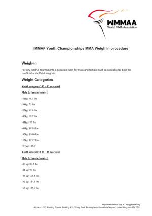 IMMAF Youth Championships MMA Weigh in Procedure Weigh-In