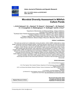 Microbial Diversity Assessment in Milkfish Culture Ponds