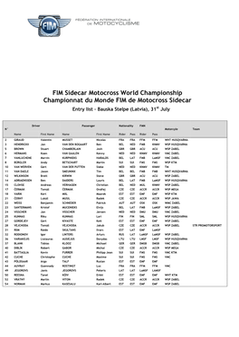 PRESS RELEASE FIM Sidecar Motocross World Championship Championnat Du Monde FIM De Motocross Sidecar