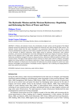 The Hydraulic Mission and the Mexican Hydrocracy: Regulating and Reforming the Flows of Water and Power