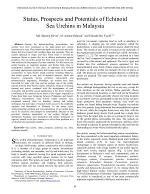 Status, Prospects and Potentials of Echinoid Sea Urchins in Malaysia