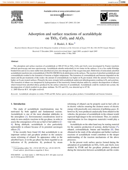 Adsorption and Surface Reactions of Acetaldehyde on Tio2, Ceo2 and Al2o3 J