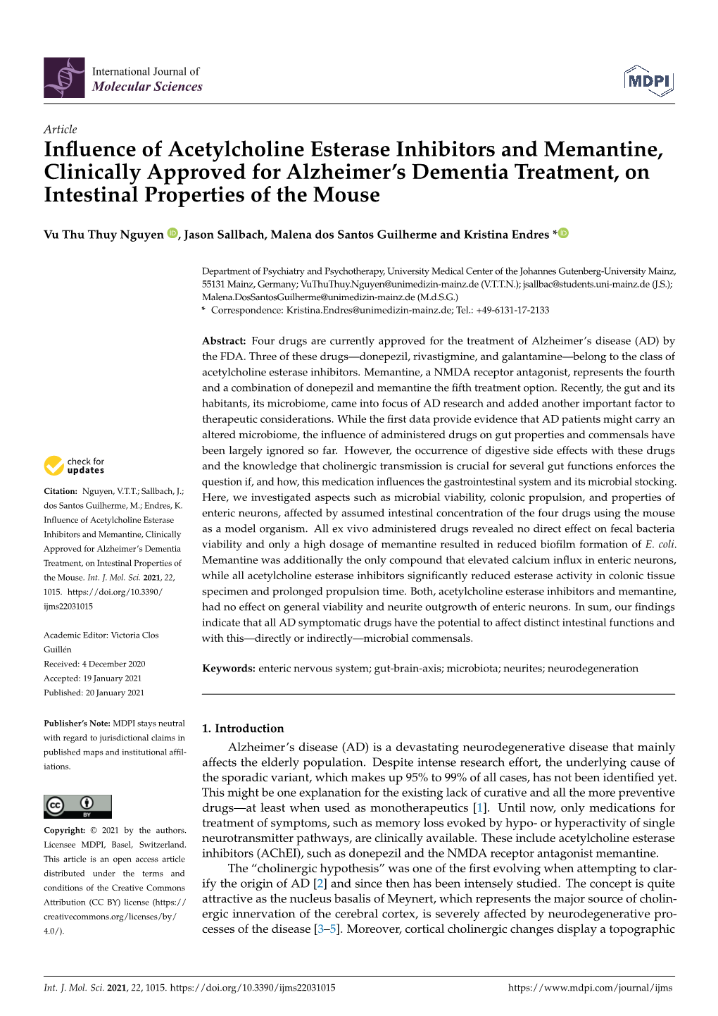 Influence of Acetylcholine Esterase Inhibitors and Memantine, Clinically