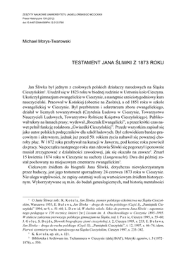 Testament Jana Śliwki Z 1873 Roku