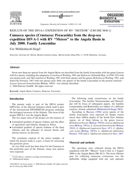 Cumacea Species (Crustacea: Peracarida) from the Deep-Sea Expedition DIVA-1 with RV ‘‘Meteor’’ to the Angola Basin in July 2000