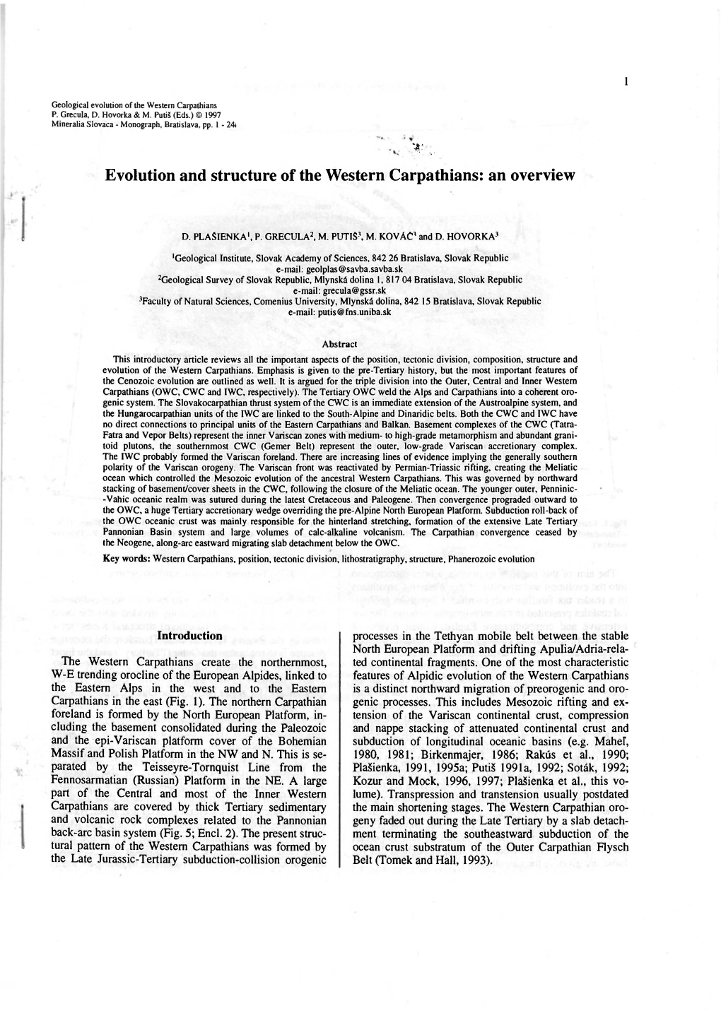 Evolution and Structure of the Western Carpathians: an Overview