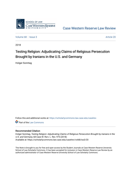 Testing Religion: Adjudicating Claims of Religious Persecution Brought by Iranians in the U.S