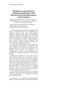 Phosphorus Sequestration in Sediments Populated by Cable