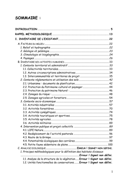 Sommaire, Introduction, Rappel Méthodologique Inventaire De L'existant