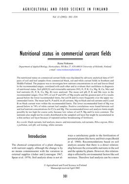 Nutritional Status in Commercial Currant Fields