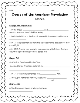 Causes of the American Revolution Notes