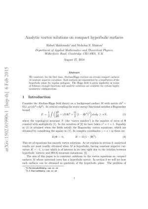 Analytic Vortex Solutions on Compact Hyperbolic Surfaces